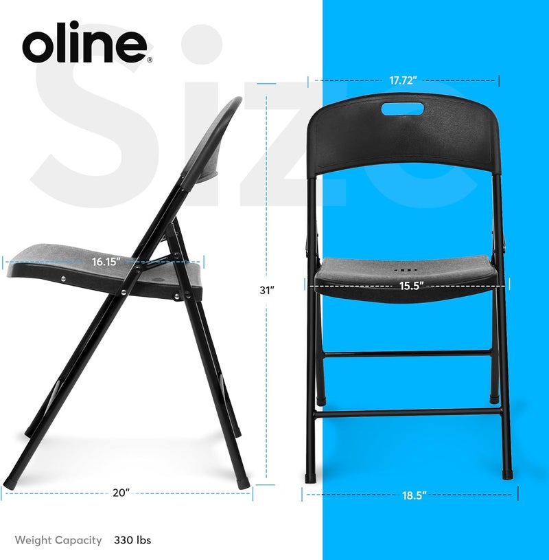 Oline Folding Chair, Indoor Outdoor Plastic Commercial Stackable Foldable Guest Chairs for Events Office Wedding Party Picnic Kitchen Dining, 350lb Capacity (Black, 4 Pack) - Image 3